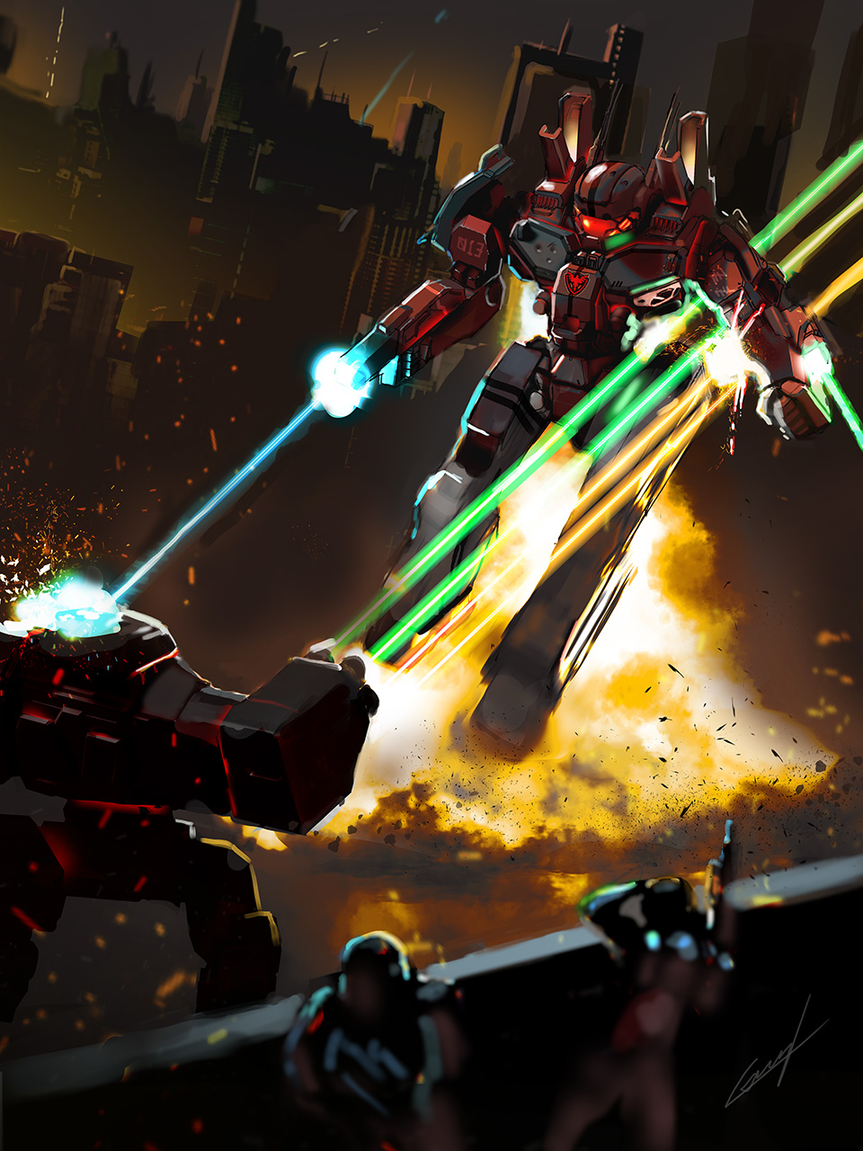 Fan art cover featuring a red Phoenix Hawk BattleMech